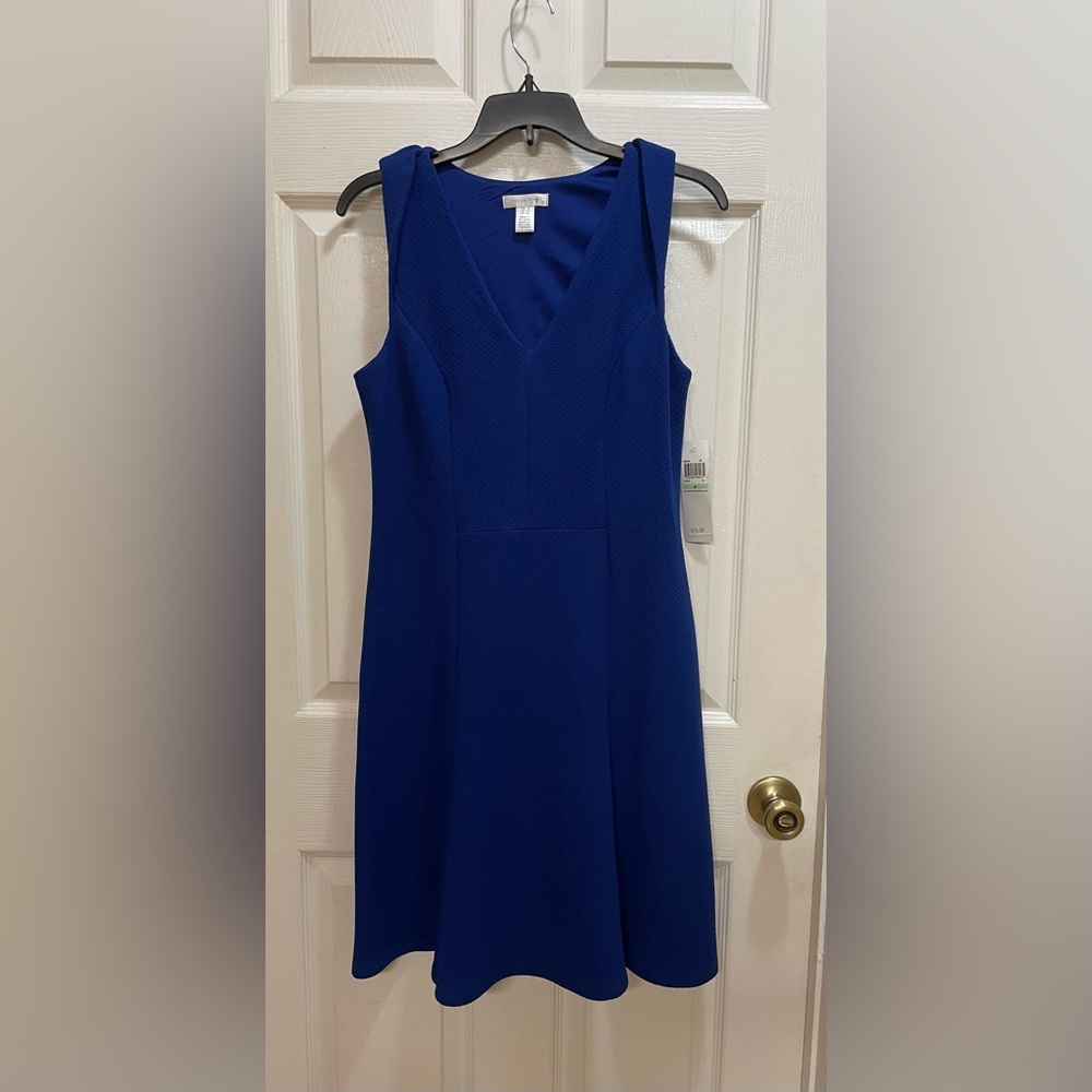 London Times Textured Fit N Flare Dress Cobalt Blue Size 8 NWT